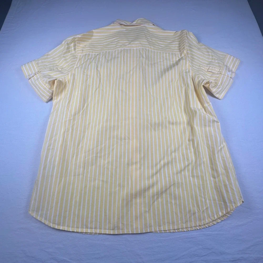 Evan-Picone Womens Yellow White Striped Cotton Button Down Shirt Blouse 14W